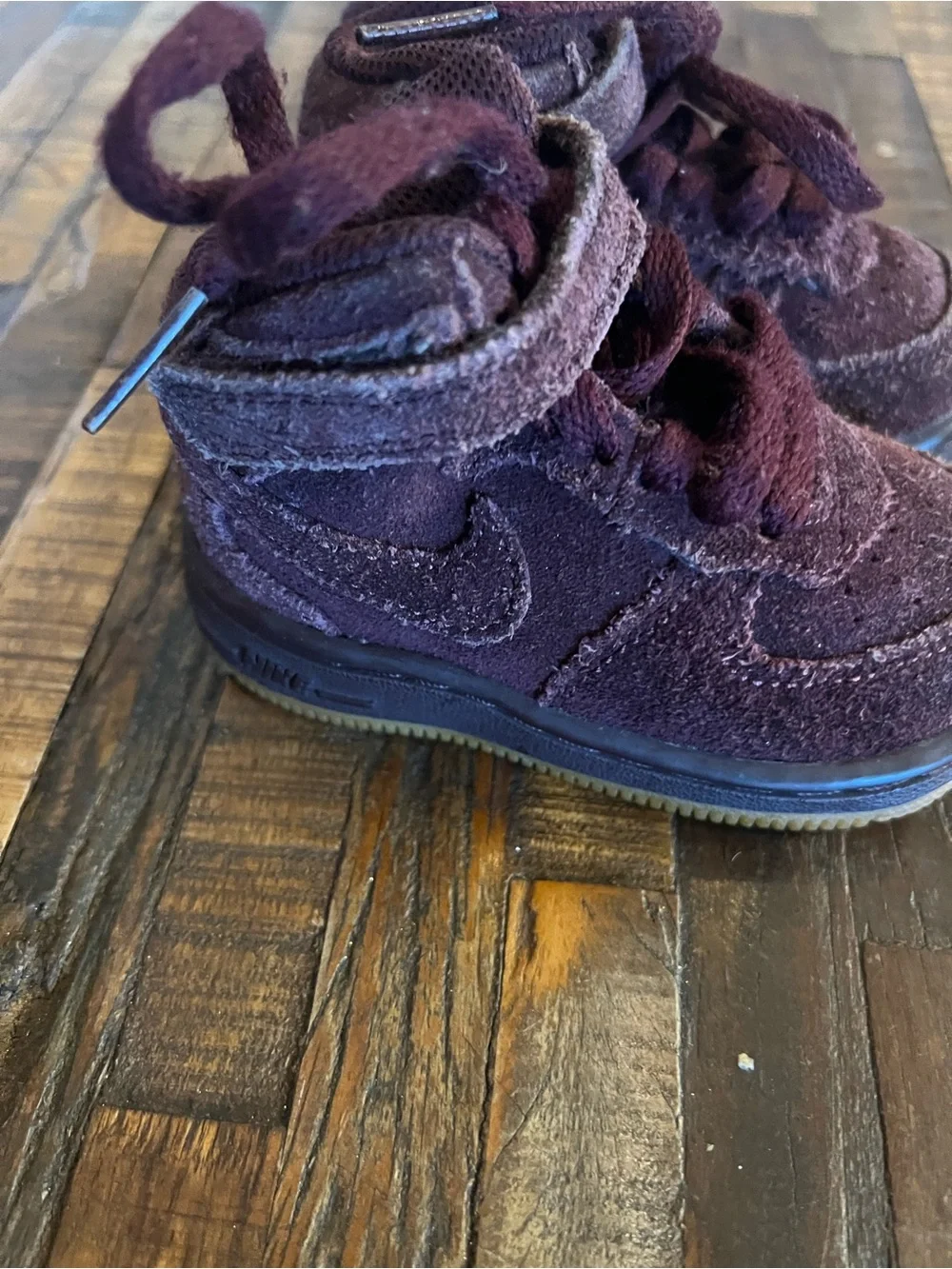 Nike Kids Suede Burgundy High-Top Sneakers with Strap